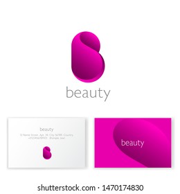 Beauty Logo. Pink B monogram. Letter b as a pink petal. Spa, lingerie or cosmetics emblem. Business card.