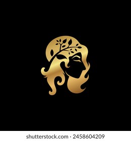 Beauty logo with salon design combination, woman and cosmetic