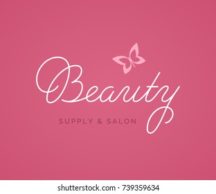 Beauty Logo Vector Lettering. Custom Handmade Calligraphy. Vector Illustration.