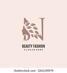 Beauty logo witn initial N creative element premium vector