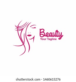 Beauty Logo. Woman Face And Hair Logo Vector.