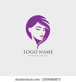 Logo de belleza, cabello de mujer, peluquería, cabello femenino, mujer de belleza, cabeza, salón de belleza, niña, cara de dama, maquillaje totalmente editable logo de Vector Plantilla