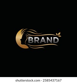 Beauty logo with woman head concept in gold color