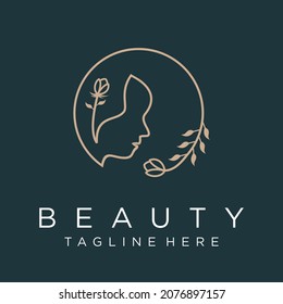 Beauty logo with woman inside circle style and business card design template, flower, logo, woman, Premium Vector