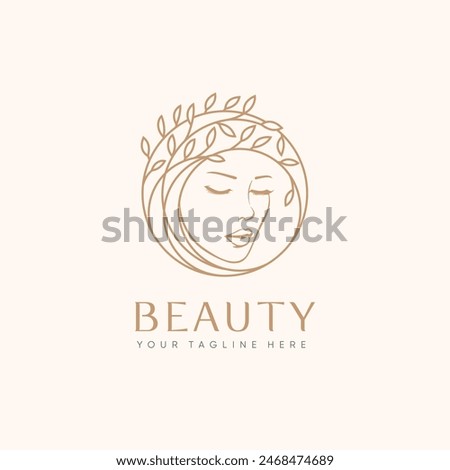 beauty logo with woman inside leaf circle style, Feel to nature organic