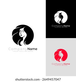 beauty logo of a woman with long hair, beauty salon, spa icons