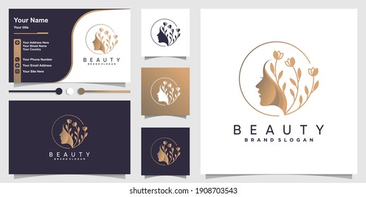 Beauty Logo For Woman With Unique Concept And Business Card Design Template Premium Vector