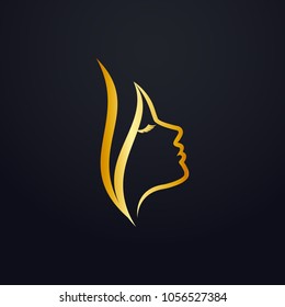 beauty logo. women head illustration in gold color