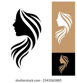 Beauty long hair woman logo silhouette vector