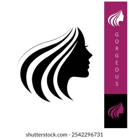 beauty long hair woman logo silhouette vector