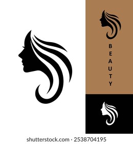 Beauty long hair woman silhouette logo vector