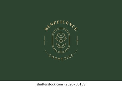 Beauty lotus flower minimalist line art logo design template for yoga studio vector illustration. Organic spa blossom floral ellipse linear logotype for wellness meditation relax cosmetology