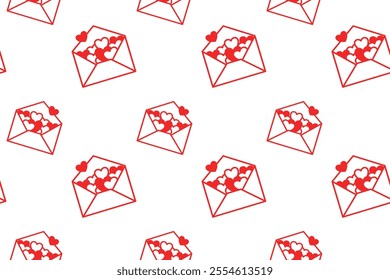 beauty love letter pattern on white background. cute envelope with love line art vector pattern background. doodle heart letter isolated seamless pattern. seamless pattern of love letter background