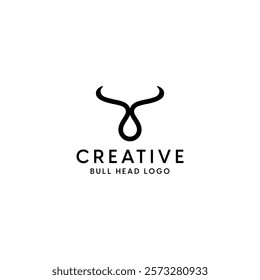 Beauty and luxury logo design of horn and abstract drop water. Combination Line art of antlers symbol with water. Unique illustration of bull, buffalo, cow, horned animal. Signs or symbol for farm,