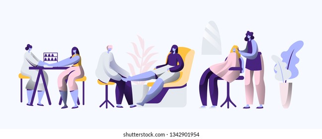 Beauty Luxury Salon. Professional Stylist make Fingernail and Hair Fashionable, Elegance and Beautiful for Woman. Service Fashion Haircutting and Manicure. Flat Cartoon Vector Illustration