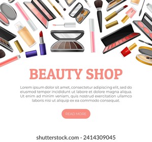 Beauty Make Up Banner Design with Cosmetics Product Vector Template