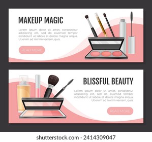 Beauty Make Up Banner Design with Cosmetics Product Vector Template