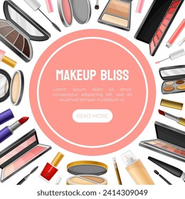Beauty Make Up Banner Design with Cosmetics Product Vector Template