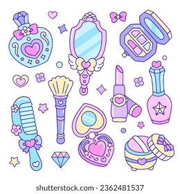 maquillaje de belleza y doodle cosméticos icono pegatinas ilustración