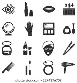 Beauty and Make Up Icons. Black Scribble Design. Vector Illustration.
