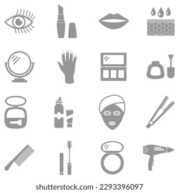 Beauty and Make Up Icons. Gray Flat Design. Vector Illustration.