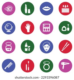 Beauty and Make Up Icons. White Flat Collection In Circle. Vector Illustration.