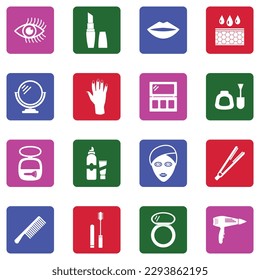 Beauty and Make Up Icons. White Flat Collection In Square. Vector Illustration.
