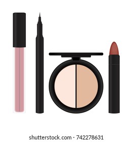 Beauty make up set. Hand drawn cosmetic products. Vector template.

