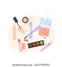 Beauty makeup accessories. Decorative cosmetics products cartoon vector illustration