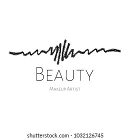 Beauty Make-up Künstler Logo Template Konzept mit schwarz strukturierten Augen Stift ziehen. Kosmetikprobe der Vektorillustration. Eyeliner-Schmuckabstrich. Kosmetische Vektorillustration Schlaganfall.