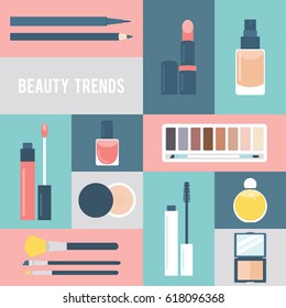 Beauty makeup flat vector icon set