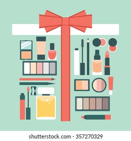 Beauty Makeup Gift Box Flat Vector illustration