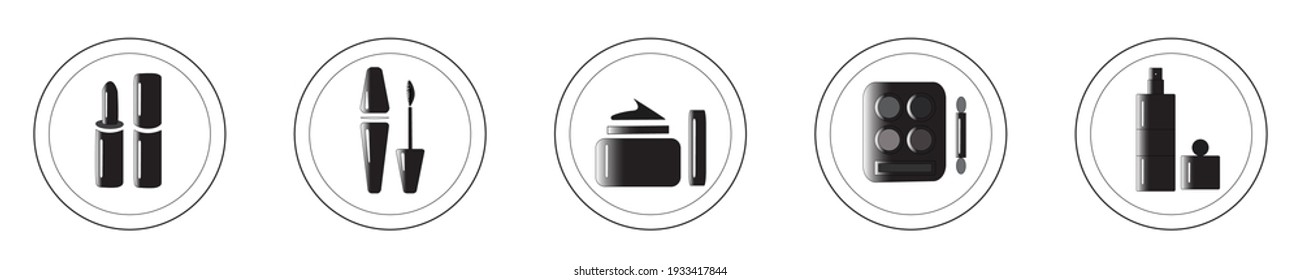 Beauty and makeup and icons in black on a white background
