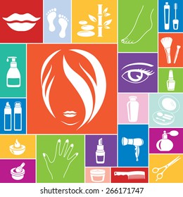  Beauty and makeup icons, vector set of 22 cosmetic signs.
