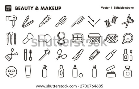 Beauty and makeup line icon set. Vector editable stroke icon.