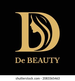 beauty and make-up product logo vector with initials D gold color and black background