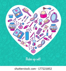 Beauty makeup set seamless fashion pattern background.
