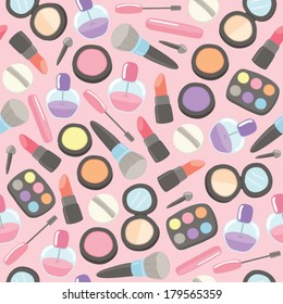 Beauty Makeup Set Seamless Pattern With Pink Background