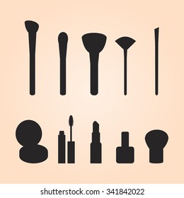 Beauty And Makeup Set. Tools For Makeup. Flat Design Icons.