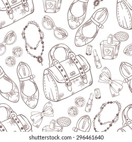 Beauty, makeup and style hand-drawn pattern. Vector illustration.