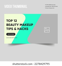 Beauty makeup tips video thumbnail cover banner template design, vector eps 10 file format