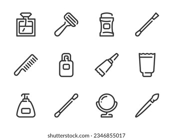 Beauty and Makeup vector line icons. Cosmetics and Personal Facial Care outline icon set.