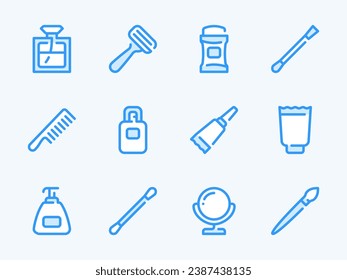 Beauty and Makeup vector line icons. Cosmetics and Personal Facial Care outline icon set. Perfume, Comb, Hand Cream, Deodorant, Mirror and more.