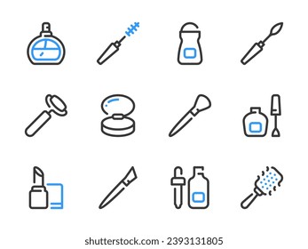 Beauty and Makeup vector line icons. Cosmetics and Personal Facial Care outline icon set.