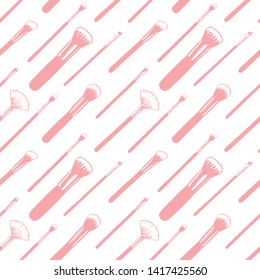 Beauty, makeup vector seamless pattern with brushes