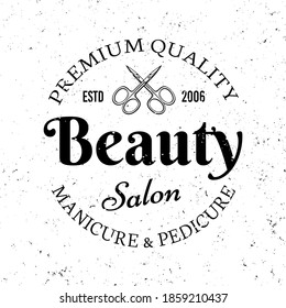 Beauty manicure salon vector monochrome emblem, label, badge or logo isolated on white background