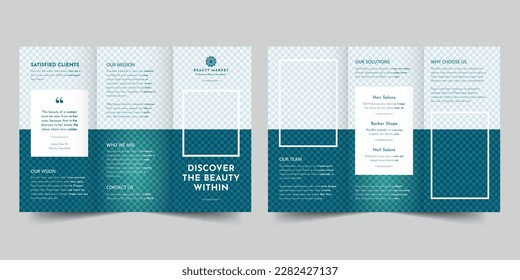 Plantilla de folletos de Beauty Market. Un diseño limpio, moderno y de alta calidad, tríptico de diseño de vector. Folleto de plantillas editable y personalizado