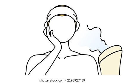Beauty, Men's skin care, Men bathing in steam from a facial steamer.