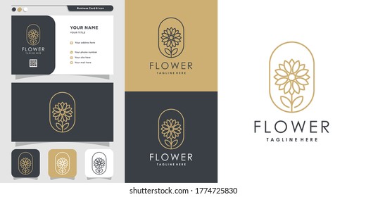 Beauty minimalist flower logo and business card design template Premium Vector