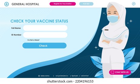 Beauty Minimalist Landing Page Of Hospital Interface With Hijab Muslim Nurse Staff And Vaccine Information 